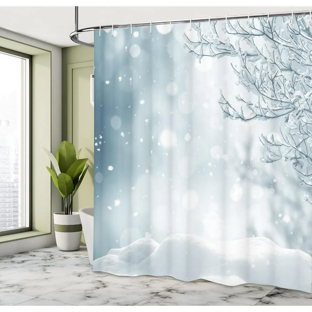 ستارة دش الشتاء العجائب: شجرة ندفة الثلج الاحتفالية وتصميم الصقيع لديكور الحمام الموسمي #4