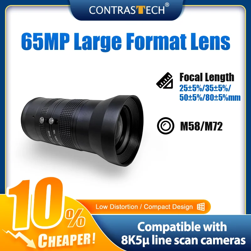 65MP φ46mm M72/M58 25mm-80mm iRayple Industrial Lens for Machine Vision Camera F46-6035-M58 Contrastech