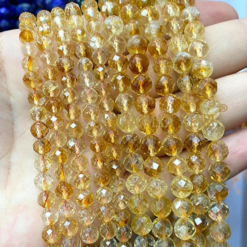 6 8 10MM Good Quality Faceted Natural Stone Citrine Loose Round Spacer Beads for Jewelry Making Diy Bracelet Charms Accessories