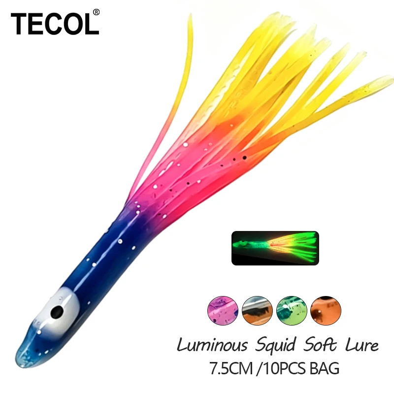 TECOL 10PCS 7.5CM Leurre souple de remplacement pour jig Tairaba, forme de calamar, pour la pêche au ruban, au dourade, au snapper et au Madi