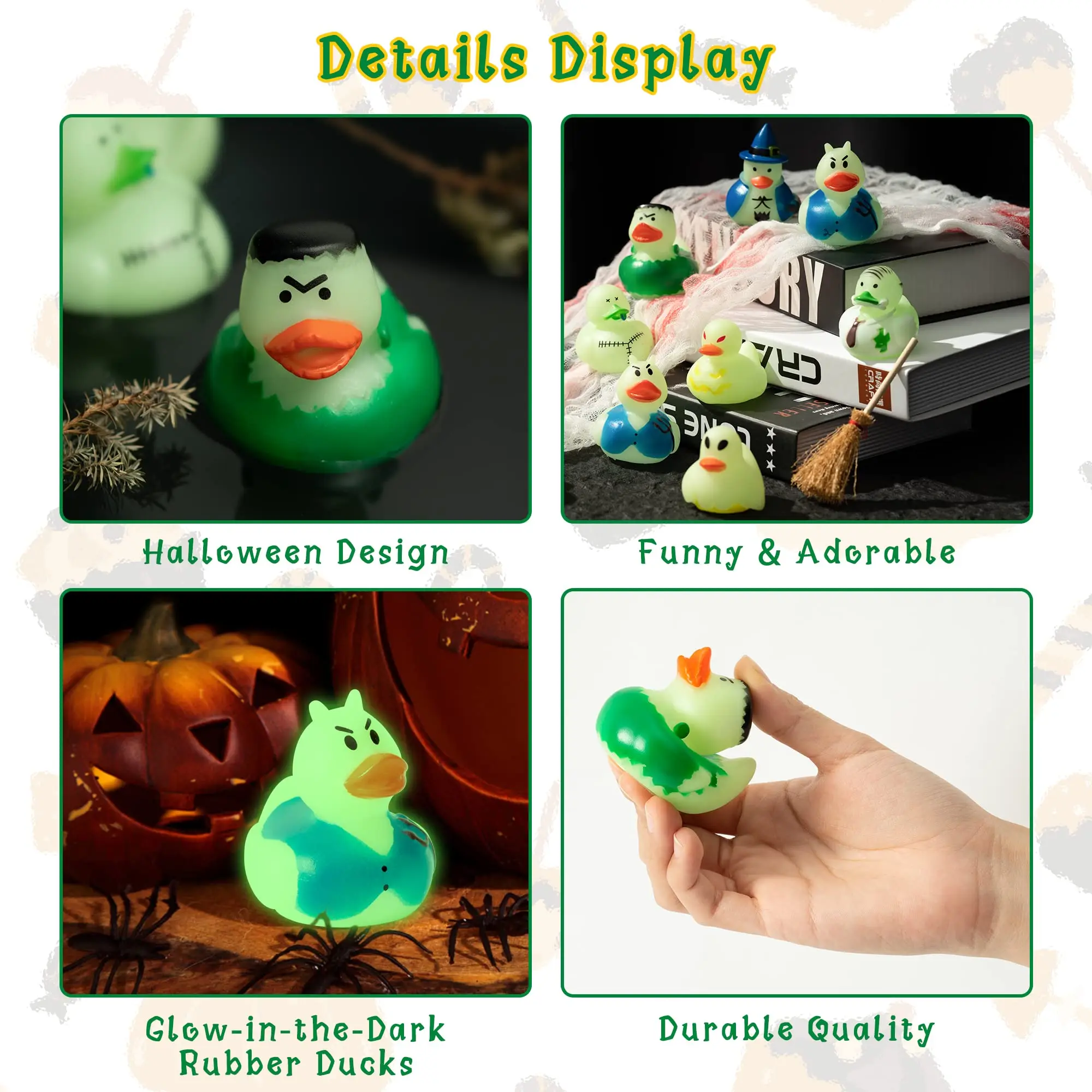 Glow in The Dark halloween Rubber Duck Toy Novelty Pumpkin Bat Wizard Bathtub Squeeze Duck for Kid Classroom Gift Goodie Filler