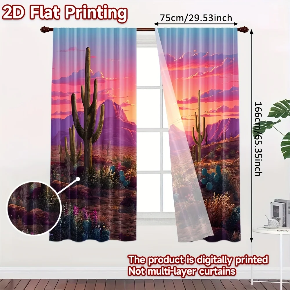 Desert Sunset Design Print Drapes Room Darkening Window Curtains for Home Decor,Rod Pocket Blackout Curtains Bedroom