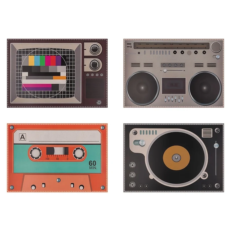 4pcs, Retro Style Placemat,with A Nostalgic High-Fidelity Audio Equipment Style, Suitable for Kitchen, Dining Room