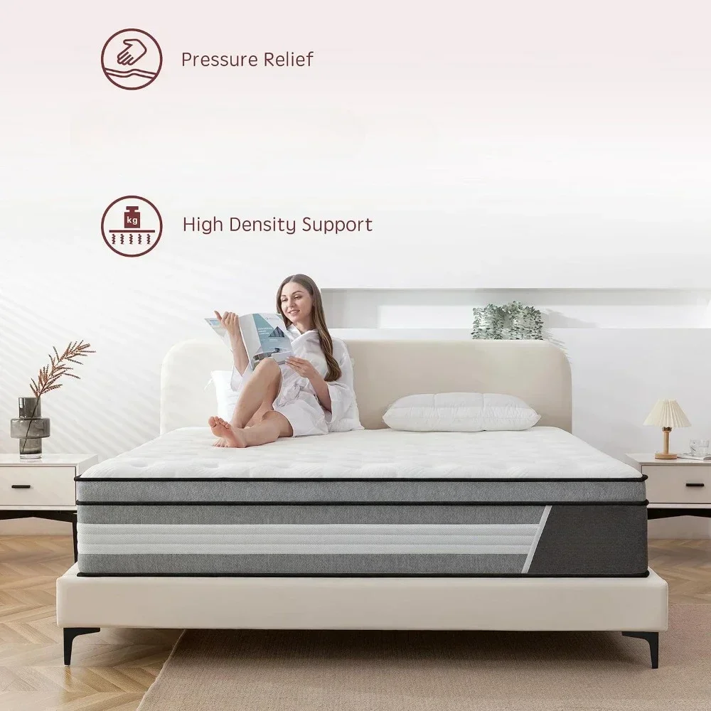 Matelas moyen optimiste de 12 pouces, gel hybride à ressorts intérieurs, mousse à mémoire de forme, matelas enveloppé à ressort, instituts de pression