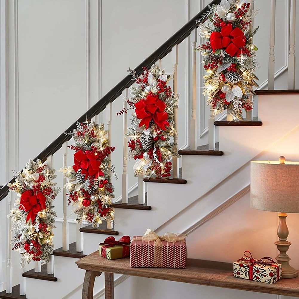 

For Stairs For Courtyards Holiday Decor Christmas Staircase Decorations Holiday Decoration Berries And PVC Branches