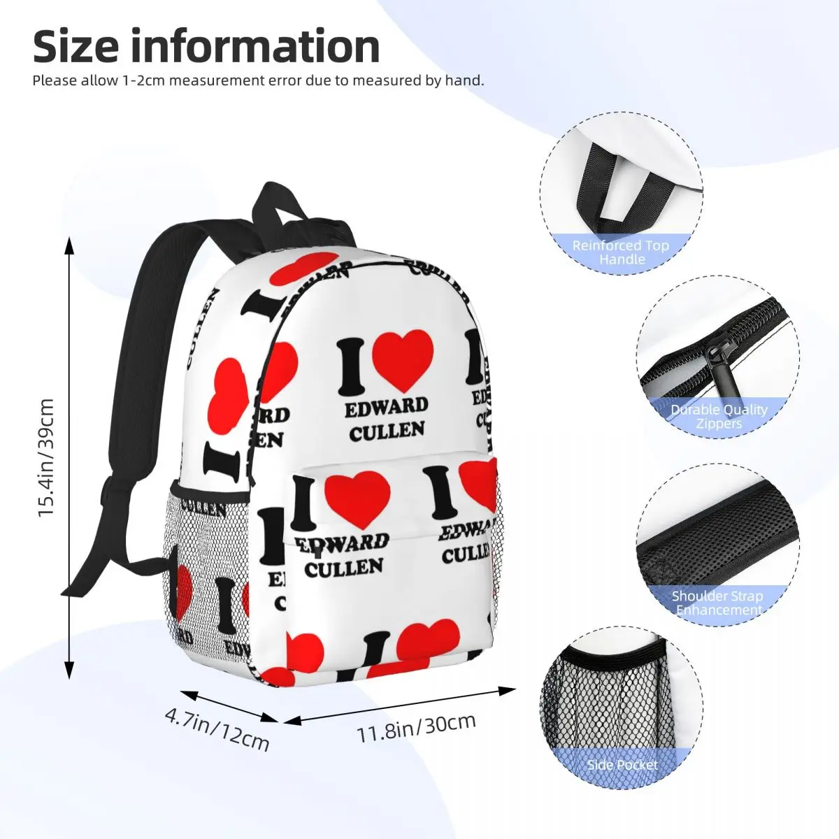 Edward Cullen Twilight Backpack Student BookBag Children School Bag Laptop Shoulder Bags for Boys Girls
