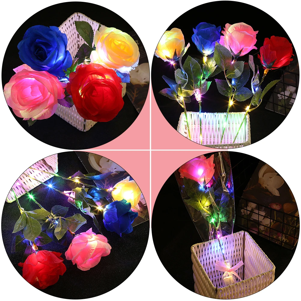 

5pcs Glowing Rose Bouquet Artificial Flower Decor Lifelike Vivid Home Office Simulation Decorations Valentine