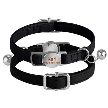安全防走失貓項圈,可刻字,個人化真皮項圈,免費贈送名字鈴鐺,寵物貓配件 10 best sales 可脫卸貓項圈 - №9