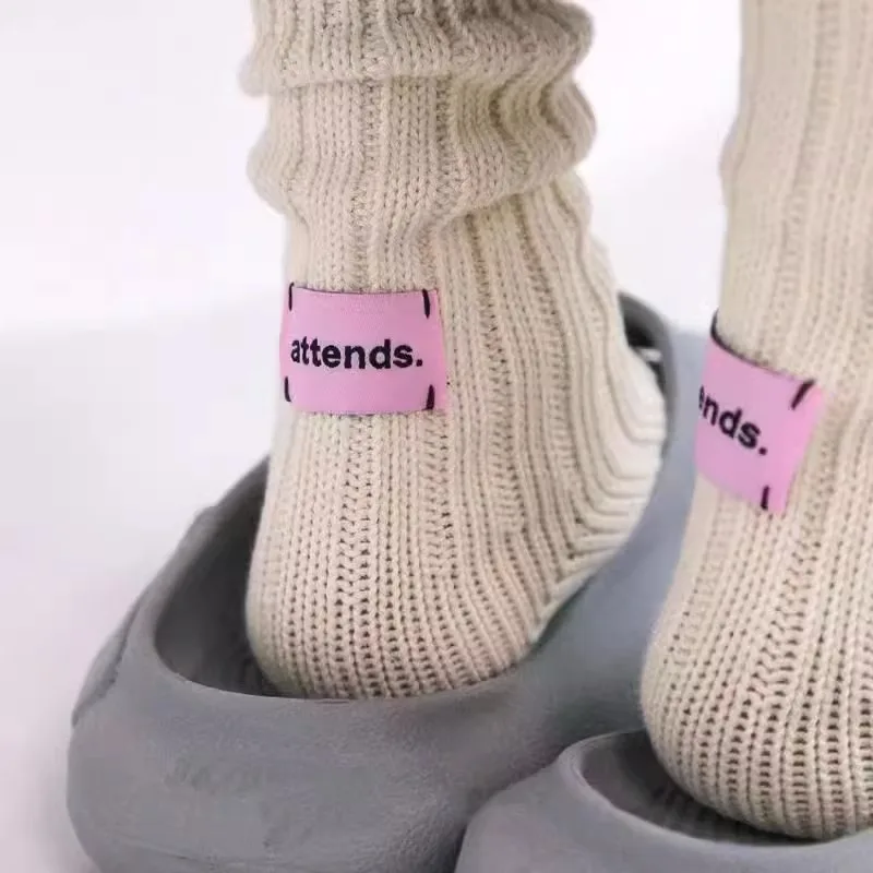 Korean Needle Thick Thread Knitted Middle Tube Socks Cotton Japanese Simple Pink Label Men Women Couples Sports Stacked Socks