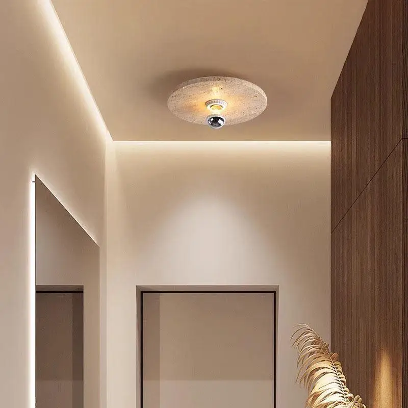 Travertine Stone Ceiling Light Aisle Corridor Balcony LED Lighting Fixture for Living Dining Room Bedroom Wabi Sabi Ceiling Lamp