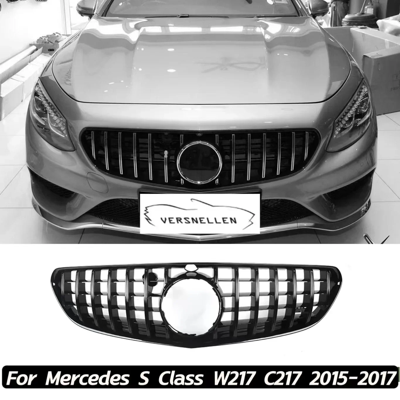 Car Front Grille Upper Replacement Bumper Hood Mesh Grill For Mercedes Benz C217 W217 S-Class 2015-2017 GT R Style