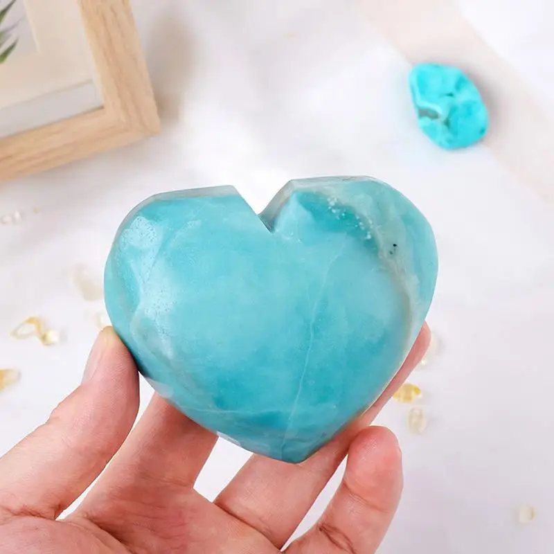 Amazonite Heart Stone Positive Energy Love Stones Stylish Crystal Romantic Heart Love Stones Polished Positive Love Stones For