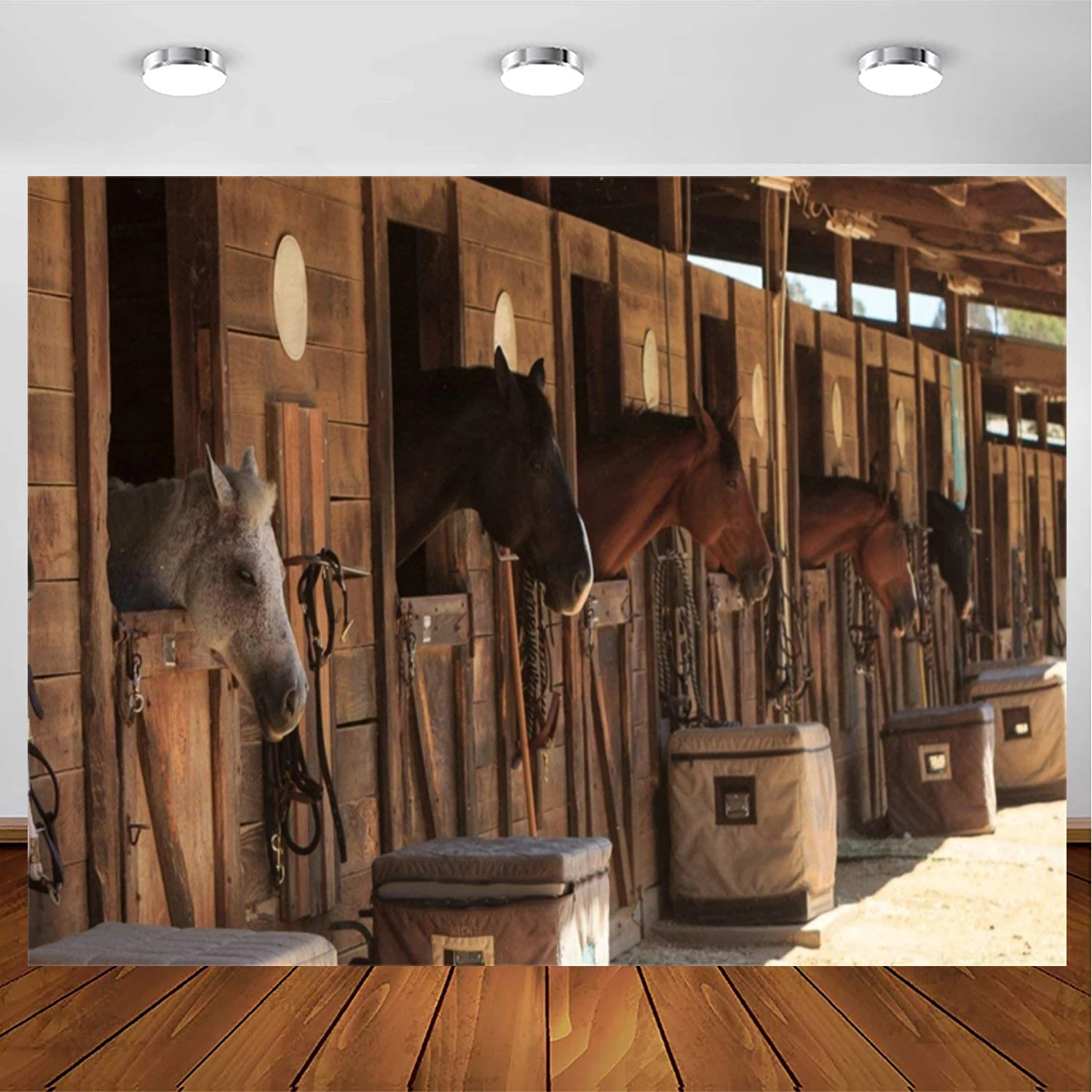 

Photography Backdrop Stud-Farm Horses Scene Farm Country Village Rustic Rural Theme Background Cowboy Portrait Banner Poster