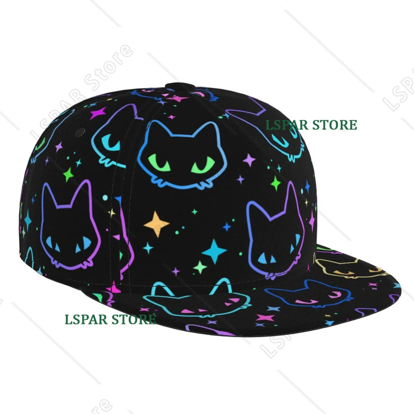 Colorful cat print pattern baseball cap suitable for both men and women, fun adjustable sunshade baseball cap