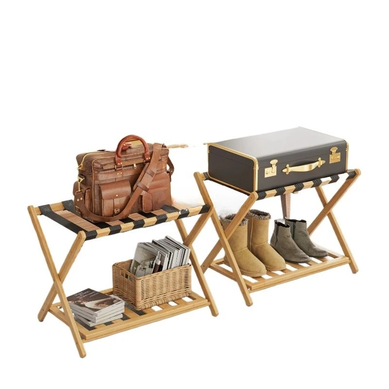 

Functional bamboo and wood suitcase bracket Hotel bedroom foldable bamboo luggage rack is easy to use, practical and durable