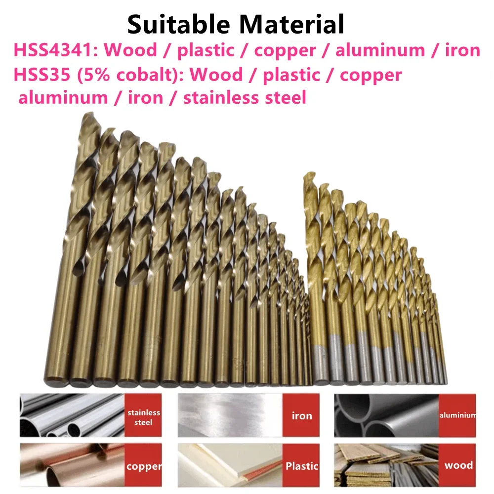 13/19/25pcs HSS Ti Coated Drill Bit Set 1.0-13mm for Metal Woodworking Drilling Power Tools Accessories in Iron Box