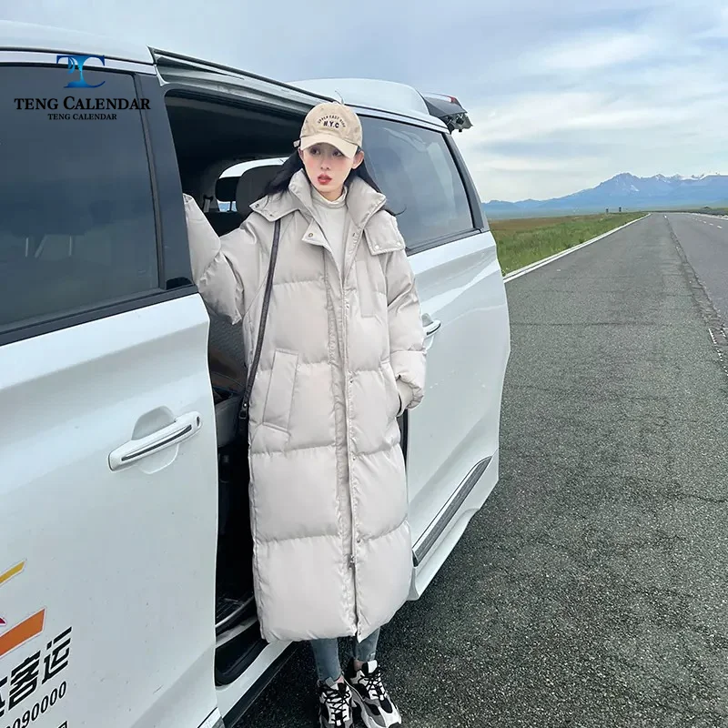 Women's Long Down Cotton Jacket, Ins Hong Kong Style Loose and Thick Hooded Bread Jacket, New Winter 2026 Edition