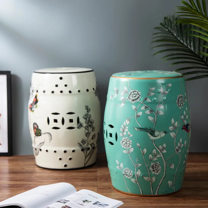 

New Chinese ceramic drum stool drum chair home living room retro ornaments decorative flower table shoe change stool ancient cha