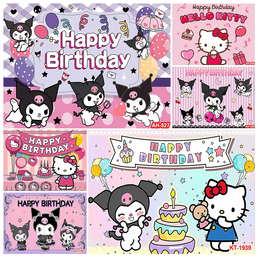 

Hello Kitty Photography Backdrop Girl Kids Happy Birthday Party Decor Background Children's Room Decoration Banner Photo Studio