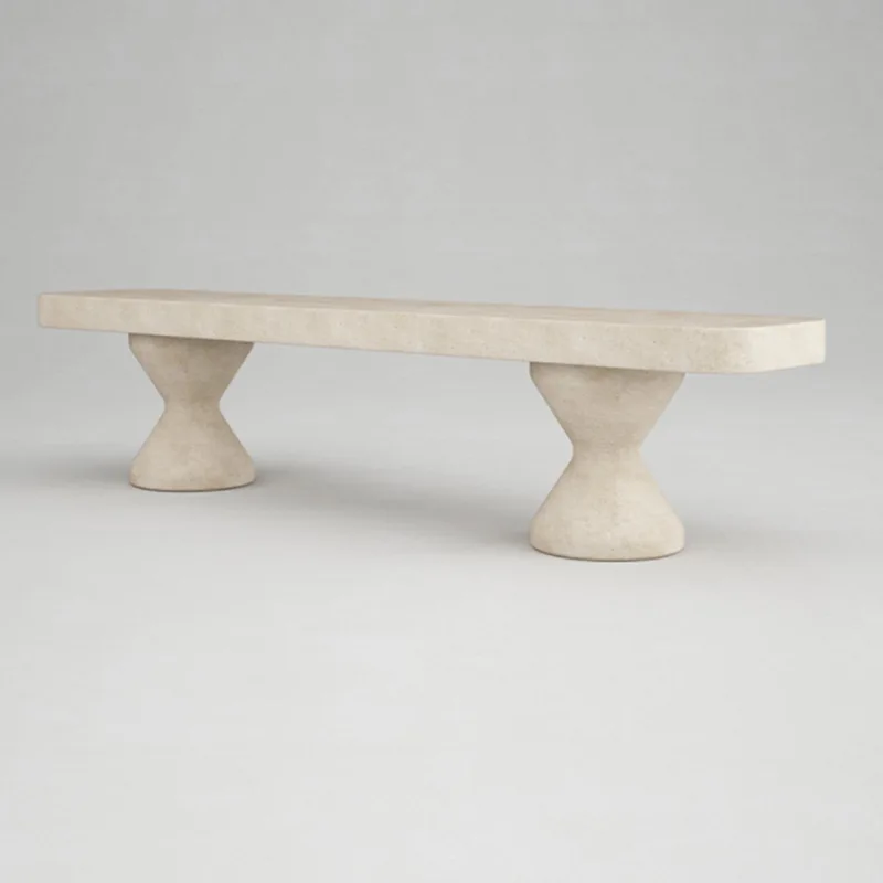 Nordic light luxury natural travertine bench outdoor garden courtyard aisle shoe changing stool marble bench leisure stool