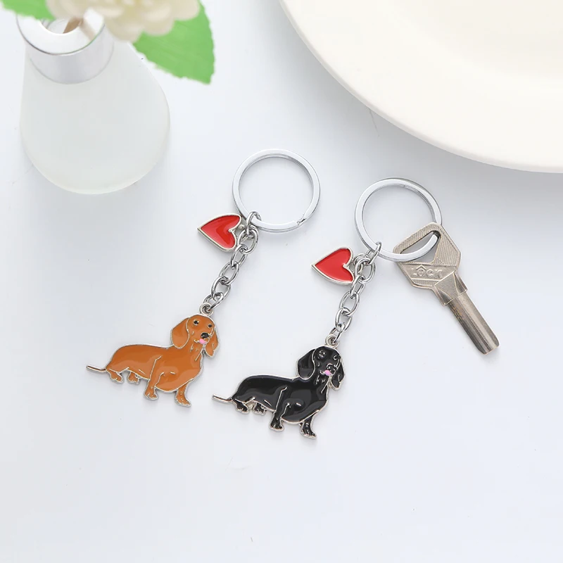 Kawaii Cute Dachshund Keychain Creative Cartoon Metal Dog Pendant Keyring Bag Decoration For Couple Gifts