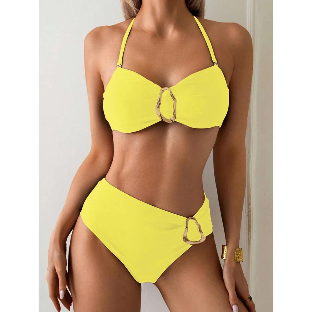 S - XL, Badeanzug mit Metallringen, Damen-Bikini mit hoher Taille, zweiteiliges Bikini-Set, Badebekleidung, Badeanzug, Modell V6933. – Detail 19