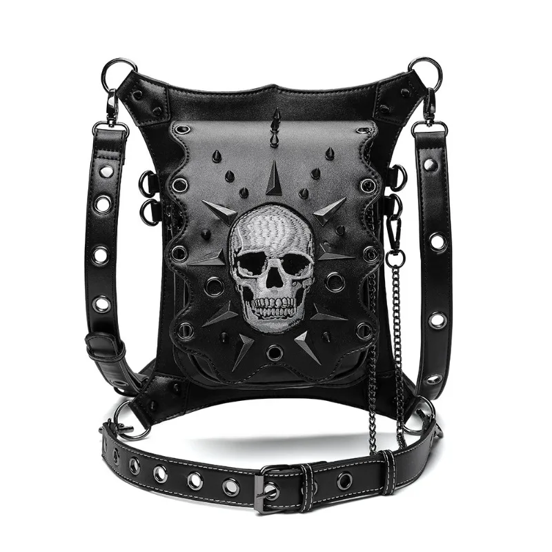 Steampunk Waist Leg Bag Retro Rock Gothic Skull Motorcycle Chain Multifunctional Shoulder Crossbody Bag Women Handbags Men Totes