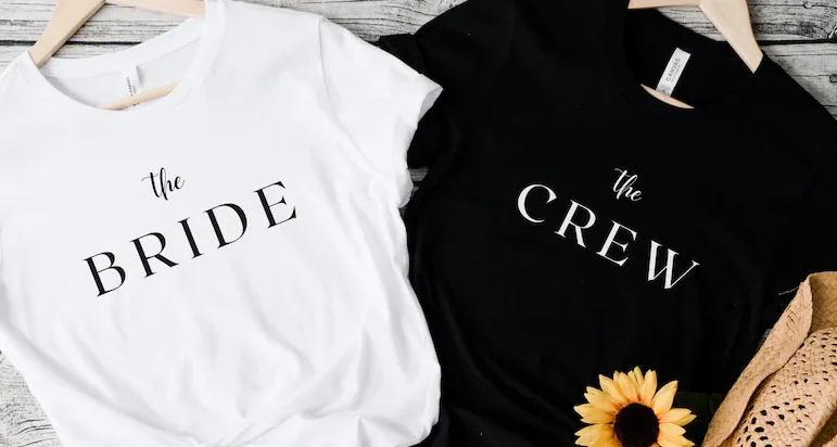 

Woman's T-Shirt "Bride & Crew" simple and modern Wedding gift for brides Bride Bachelorette Party Short Sleeve Top Tees goth