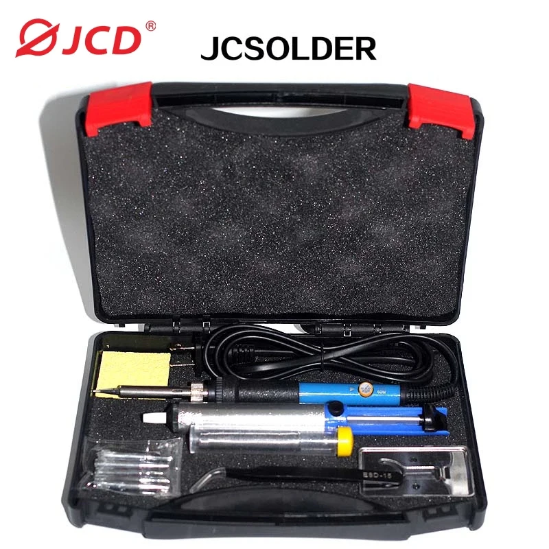 JCDsolder 60w 220v Adjustable Temperature Soldering Iron Kit+5 Tips+Desoldering Pump+Soldering Iron Stand +Tweezers+ Solder Wire