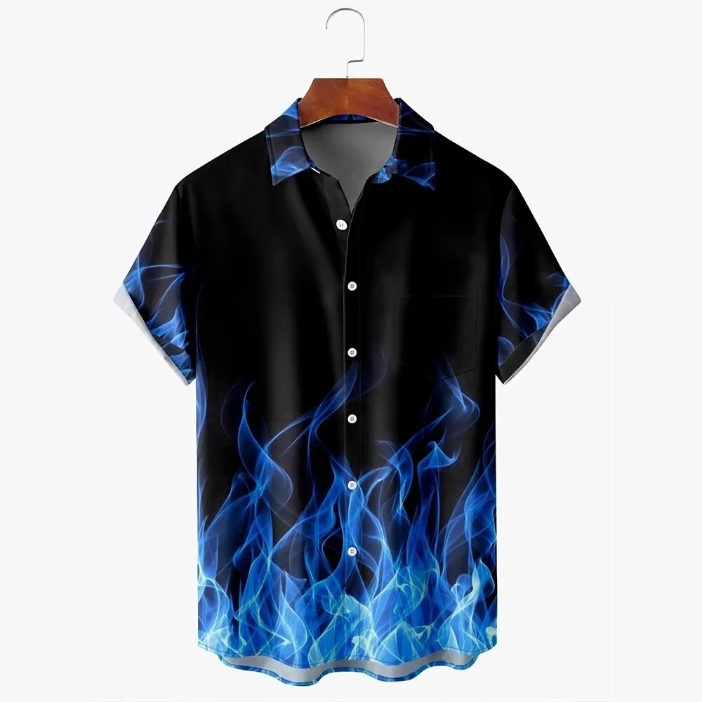 Flame 3D Print Hawaiian Beach Shirts Men Women Casual Fashion Streetwear Lapel Short Sleeve Shirt Male Tops Blouse Man Clothing