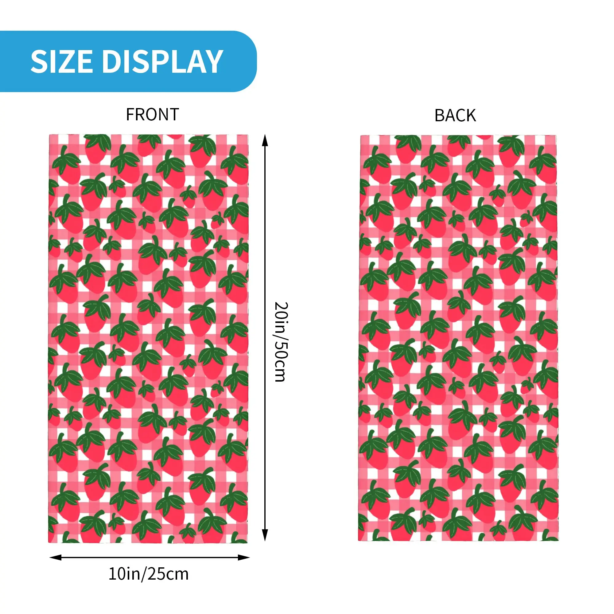 Strawberry Picnic Gingham Pattern Summer Fruit Bandana Neck Cover Printed Wrap Mask Scarf Balaclava Running Unisex Windproof
