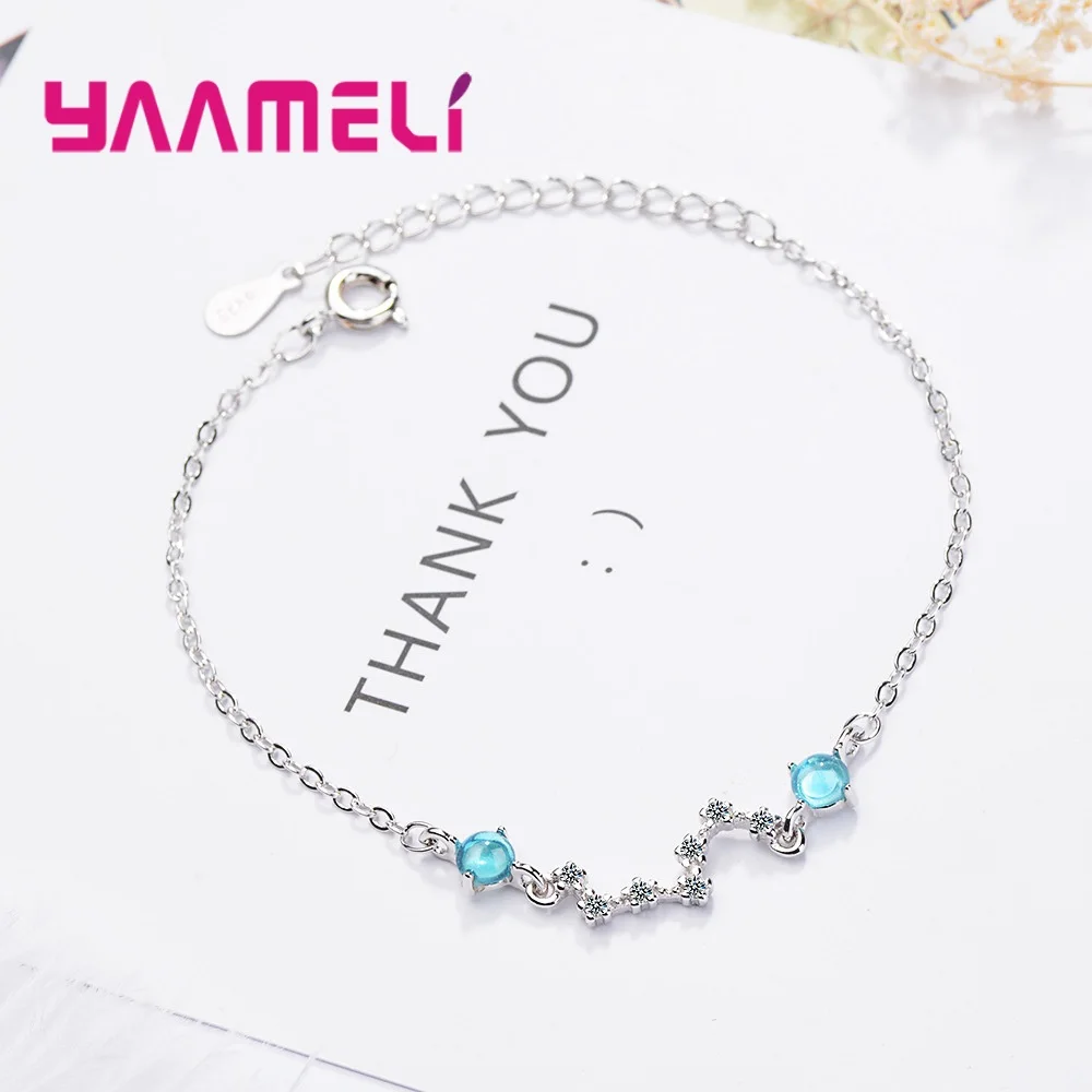 Eastern Style Bracelets for Women 9325 Sterling Silver Nice Blue Cubic Zircon Dainty Link Chain Mini Beads Femme Girl Jewelry