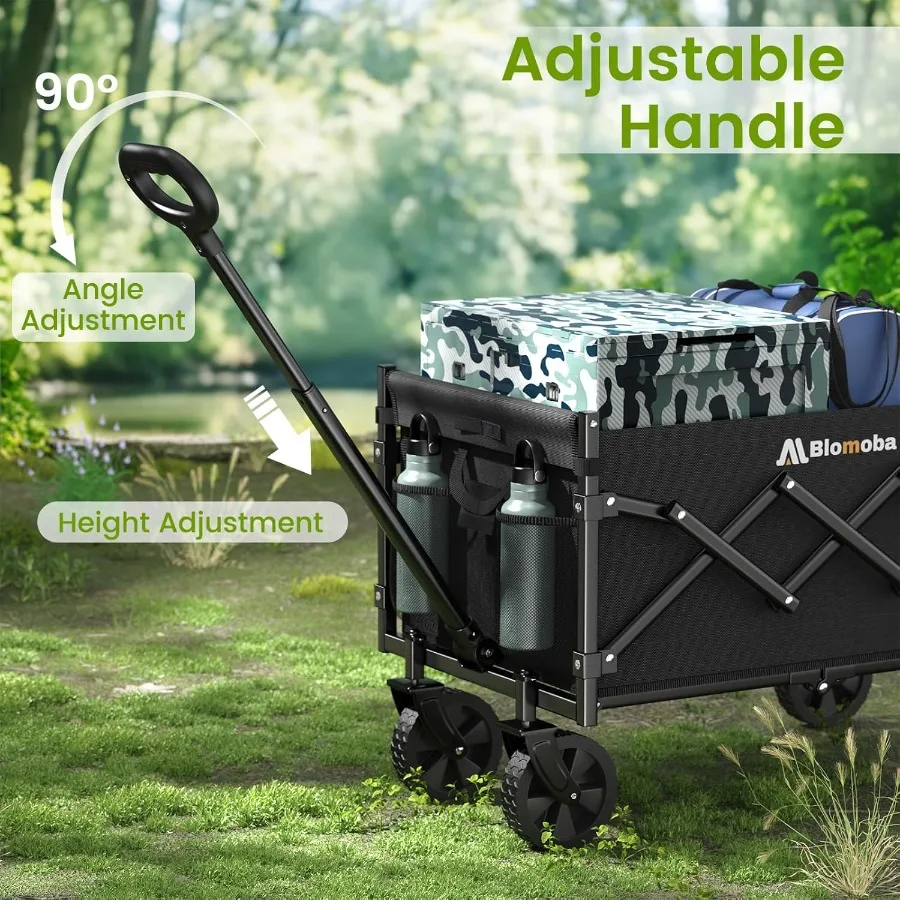 Collapsible Wagon with Wheels for Grocery Shopping Sports Garden and Camping 220 lbs Capacity Foldable Utility Cart with Flexib