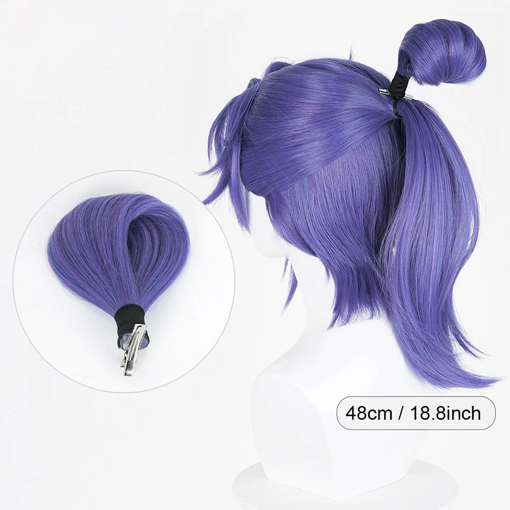 Blue Purple Synthetic Medium Long Straight Wigs Middle Part Anime Game Cosplay Fluffy Wig for Daily Party