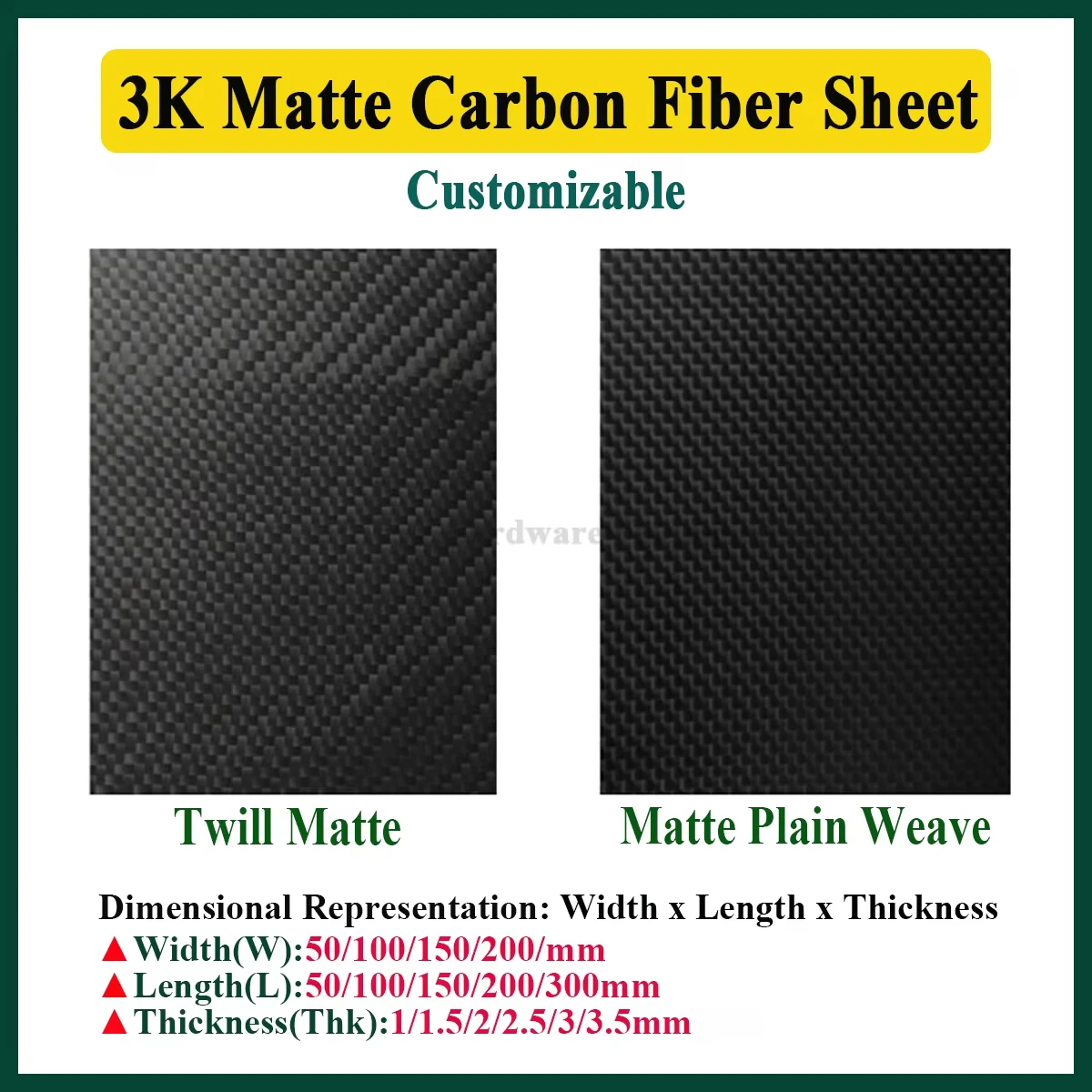 

Thk1/1.5/2/2.5/3/3.5mm 3K Matte Carbon Fiber Sheet Plate High Composite Hardness Material Anti-UV CFRP Panel Board