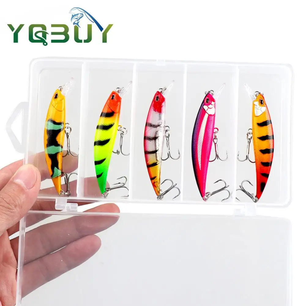 

5pcs Boxxed Fishing Lure 9g/7cm Sinking Minnow Lure Hard Bait Fishing Gear 3D Eyes With 2 Trible Hook