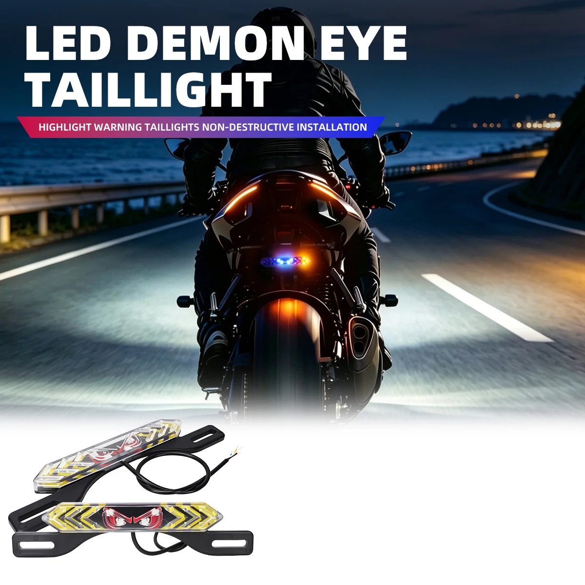 

12V RGB LED Demon Eye Motorcycle Tail Light Waterproof Brake Warning Flashing Turn Signal Motorbike Rear Lamp