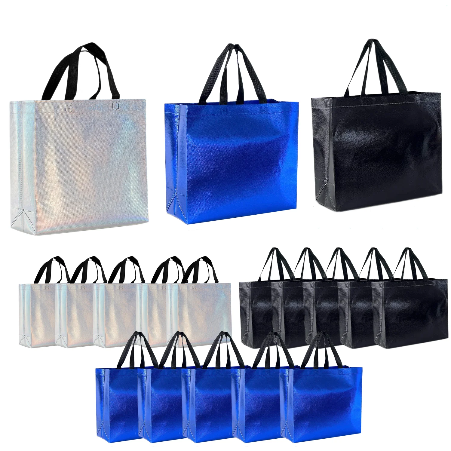 36/24/12PCS Non-woven Present Gift Bag for Birthday Party Reusable Shopping Gift Bag Film Coated Laser Gift Bag for Wedding/Baby