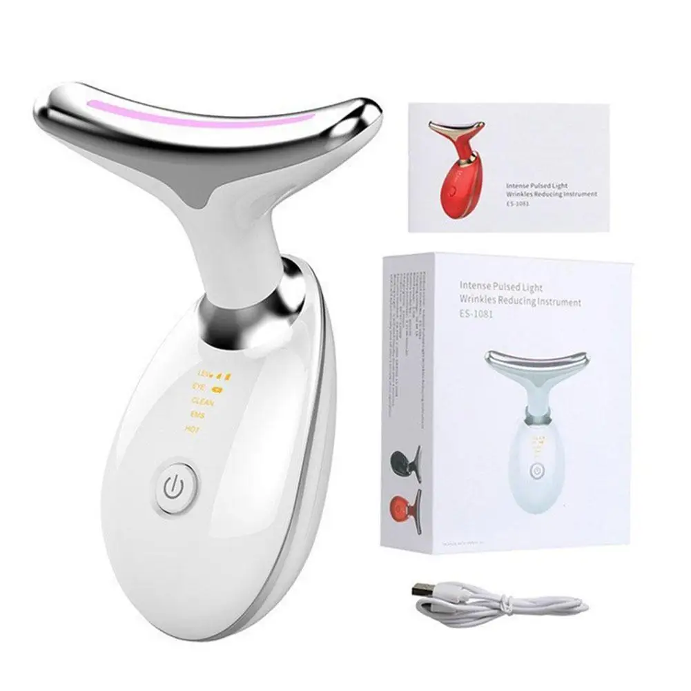 Appareil de beauté du cou 3 couleurs EMS masseur de Lifting du visage dissolvant de Double menton LED Photon Anti-rides raffermissement de la peau masseur Facial