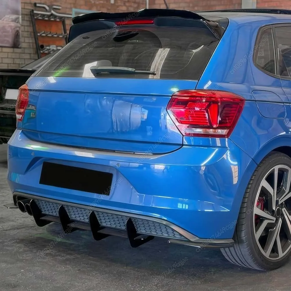 

For Volkswagen Polo MK6 GTI 2017 To 2021 ABS Hatchback Body Kits Splitter Spoiler Black Tuning 4 Fins Car Rear Bumper Diffuser