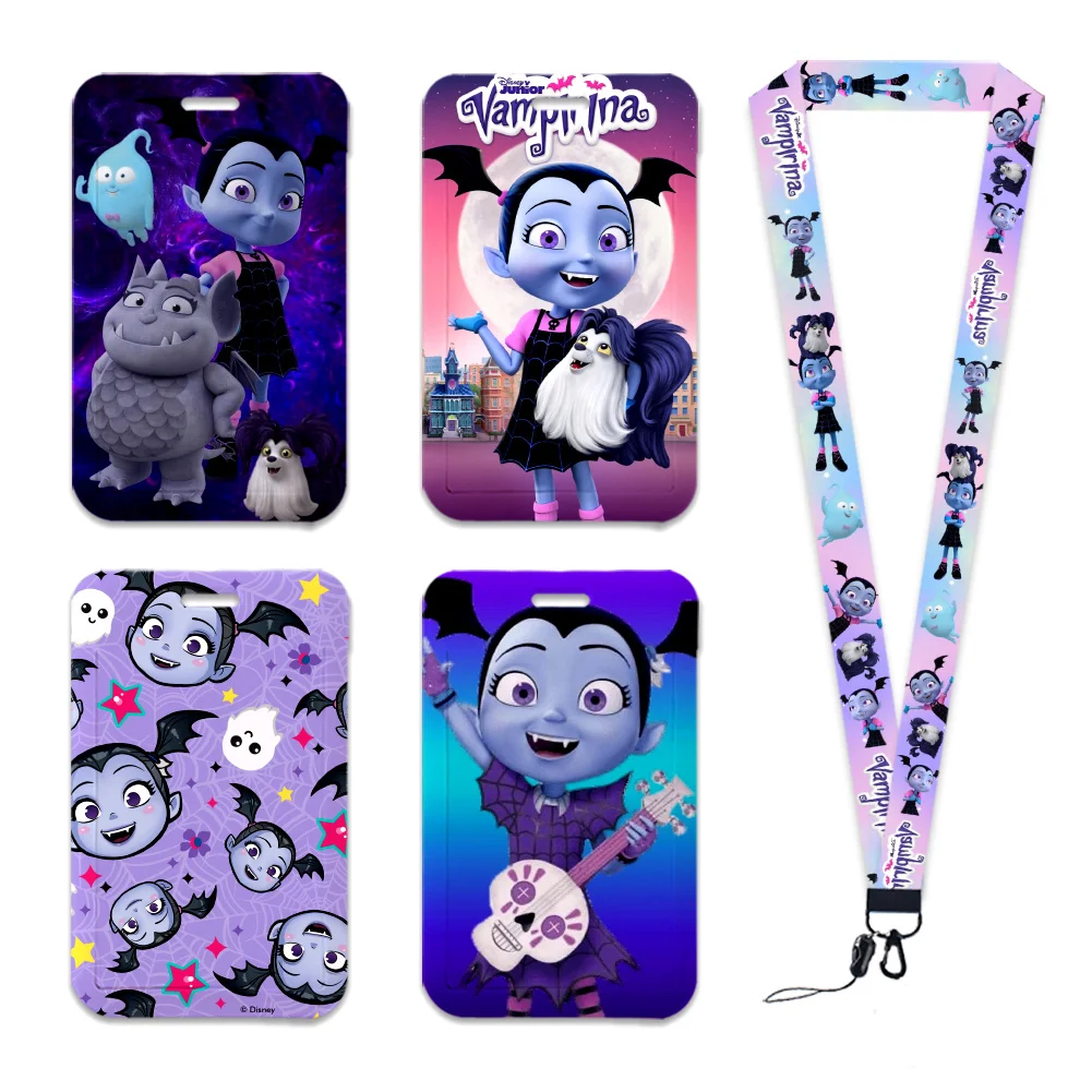 

Disney Movie Vampirina Card Holder Work Permit Name Badge with Keychains Student Id Card Lanyard Holder Accessories Gifts
