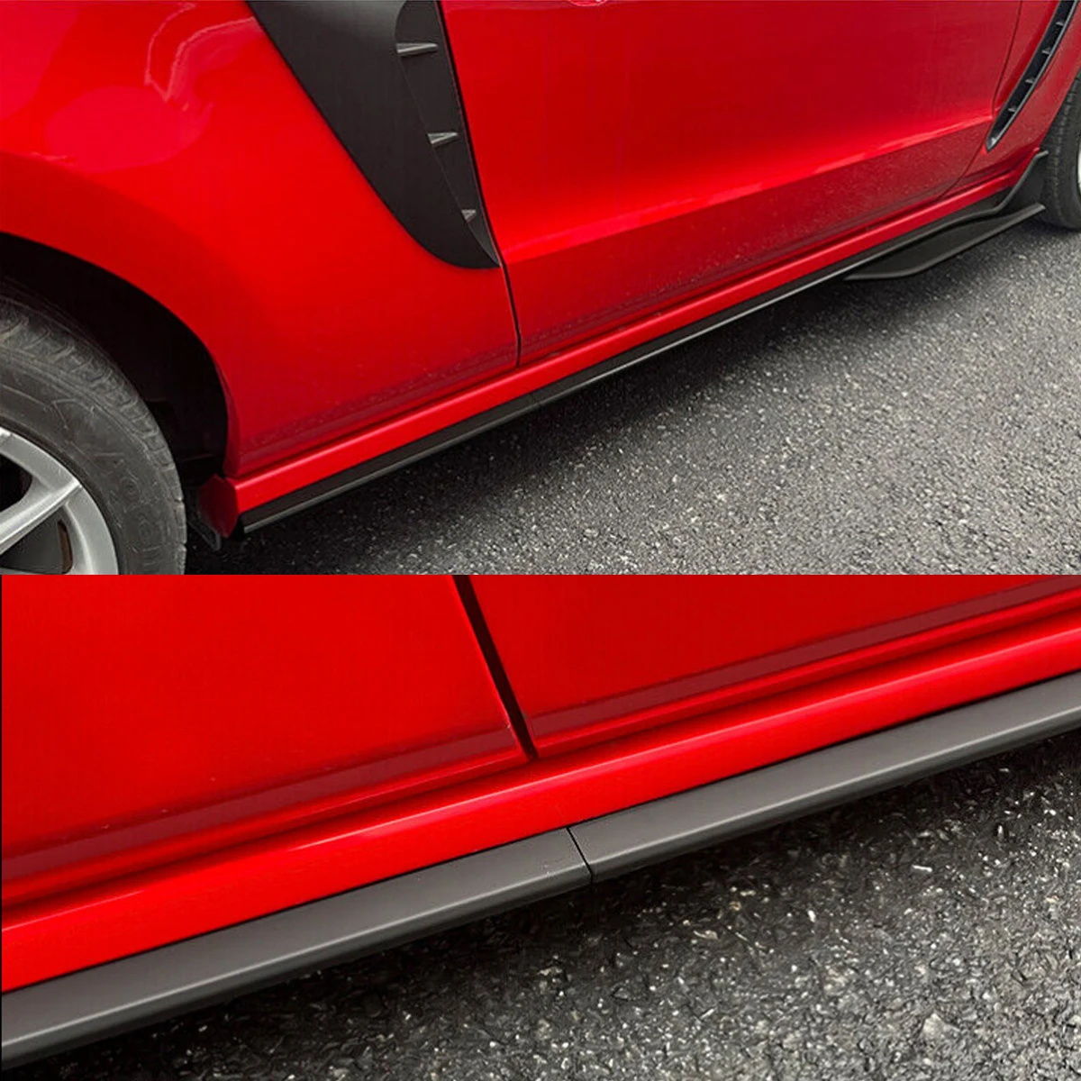 

Fits 2005-2014 Ford Mustang GT500 Style Hot Sale Car Left + Right Side Skirt Adjustable Bumper Rocker Panel Matte Black ABS