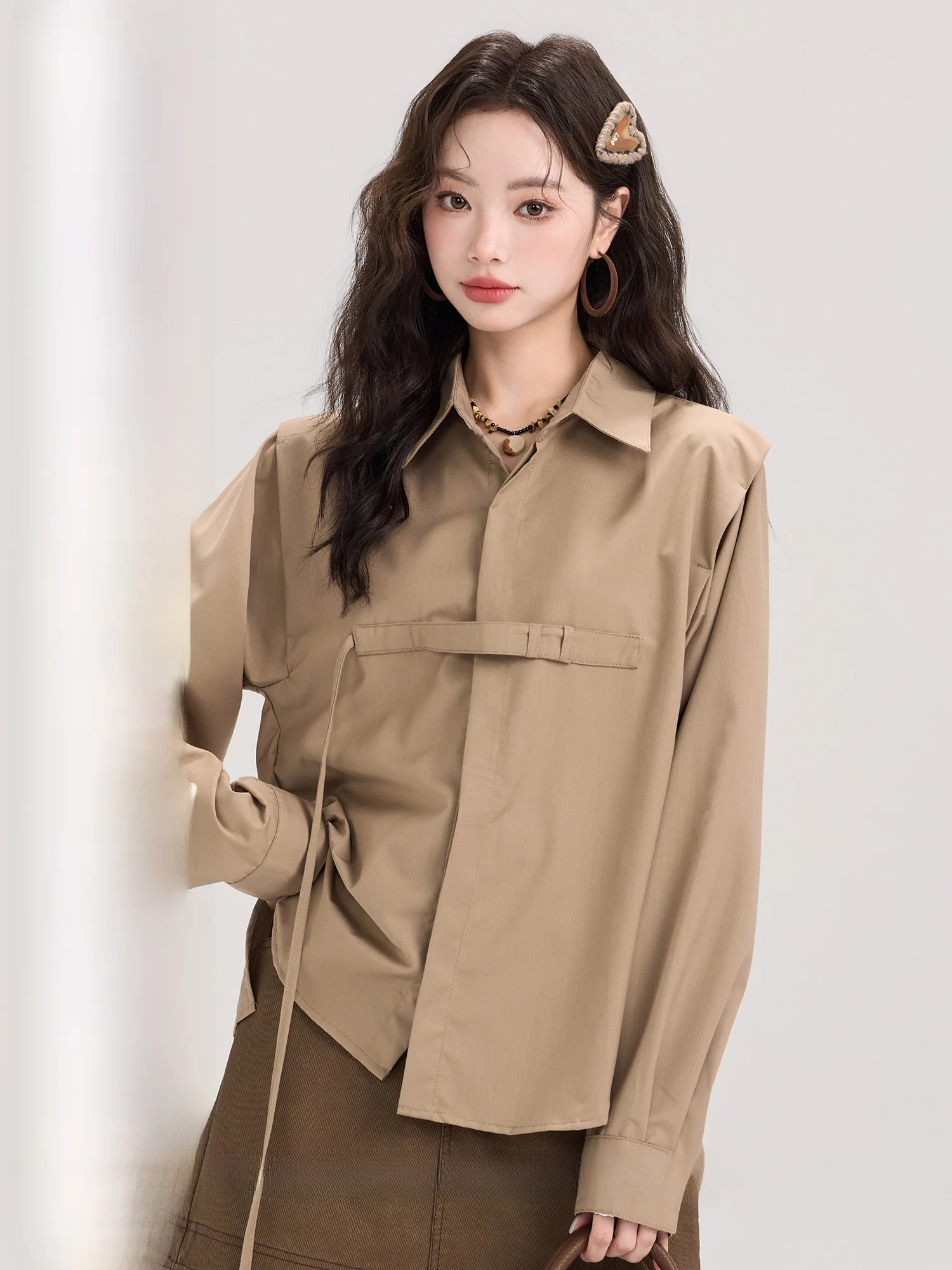 

Шикарный женский топ American College Sle Long Sve irt Inner Wear, винтажный дизайн, свободный крой, топ на пуговицах