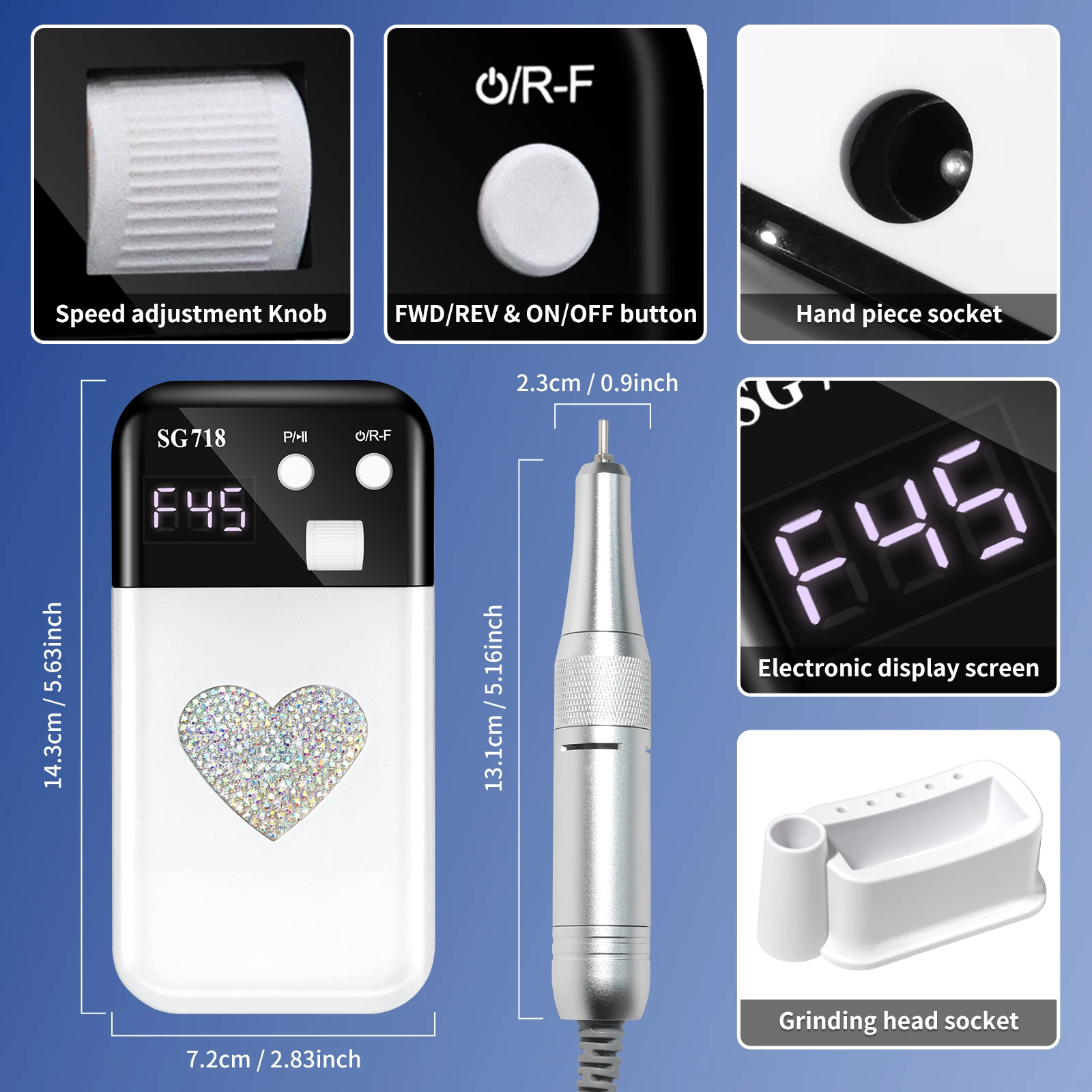 Taladro eléctrico para uñas de 45000RPM, lima de uñas recargable de poco ruido, esmalte de uñas profesional para herramientas de salón de manicura