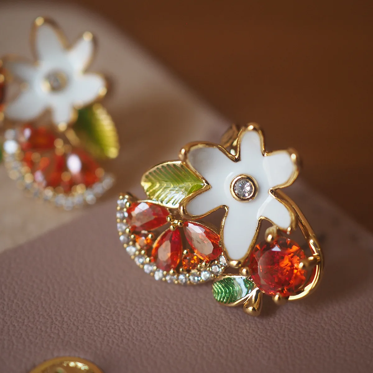 Cute Cartoon French Sweet Gemstone Crystal Lemon Vintage Stud Earrings - Dainty Fruity Jewelry, Retro Whimsical Accessories