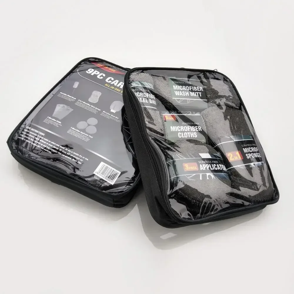 

Новый набор из 9 предметов для мойки и чистки автомобиля: полный комплект перчаток, губок для полировки и воскования, салфеток для протирки