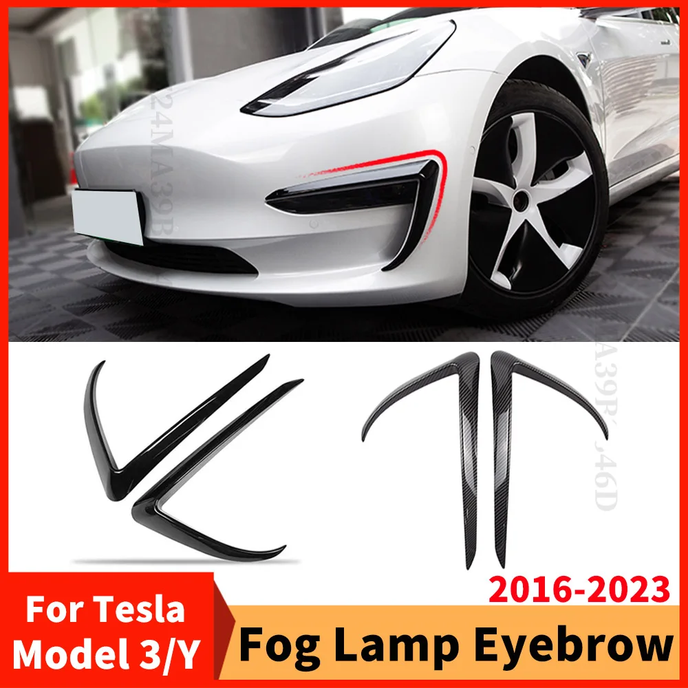 For Tesla Model Y 3 2016-2023 Front Fog Lamp Frame Trim Foglight Eyebrow Wind Blade Splitter Air Dam Tuning Body Kit Styling