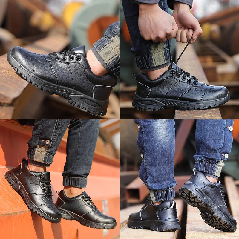 Waterproof Safety Shoes Men Steel Toe Work Boots  Anti-smash Puncture-Proof Leather Shoes Protective Boots Indestructible Shoes