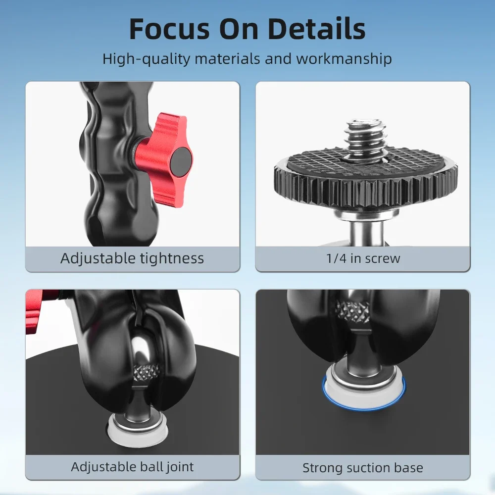 Flymile Magnetic Suction Cup Base for DJI Action 5 Pro Sports Camera Photography Bracket Adjustable Double Ball Head Fixed Base