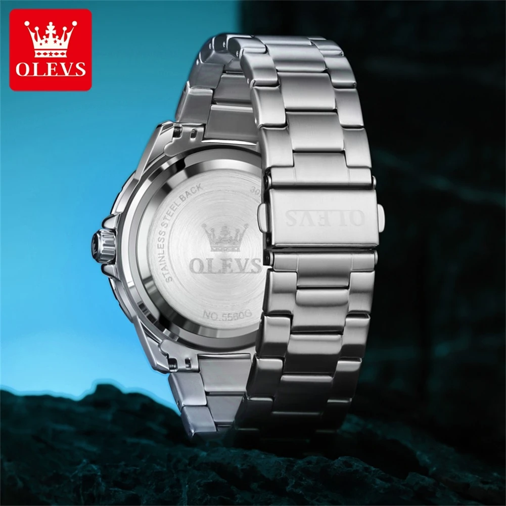 OLEVS Brand 2024 New Fashion Blue Quartz Watch for Men Stainless Steel Waterproof Luminous Dial Mens Watches Relogio Masculino